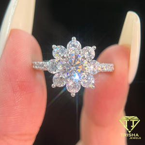 Anillo de compromiso de moissanita con diseño floral, piedra central de corte redondo, plata de ley, joyería nupcial de lujo para mujer, regalo - Product Image 3