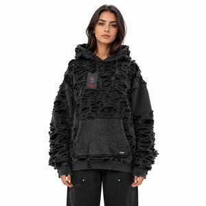 Neuester Marken-Hoodie für Damen im Distressed-Look, hergestellt für moderne Mode mit weichem Premium-Stoff, entspanntem Tragekomfort und trendinspiriertem Design. - Product Image 1
