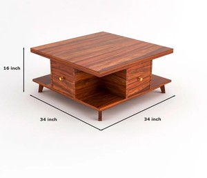 Modern Square Solid Wood <b>Coffee</b> <b>Table</b> with 2 Drawers |Mid-Century Style Wooden Living Room <b>Table</b> |Unique Square <b>Coffee</b> <b>Table</b> - Product Image 3