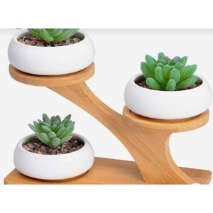 Handcrafted Rubber <b>Rectangle</b> 3-Tier Mid Century Modern Plant Stand with Ceramic <b>Planters</b>-Wholesale - Product Image 1