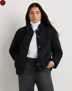 Manteau Teddy en fausse fourrure noire pour femme, boutonné, col rabattu, épais, veste d'hiver, fournisseur de vestes Teddy en polaire pour femme - Product Image 1