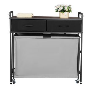 Cesto Portabiancheria a 3 Sezioni con 2 Cassetti e Ganci, Organizer Estraibile con Ruote, Cesto Portabiancheria Mobile - Product Image 1