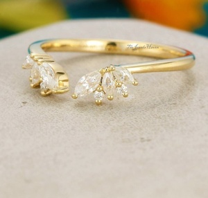 Open Vintage Marquise Moissanite Wedding Band Marquise-Cut Moissanite Open Wedding Band Minimalist Marquise-Cut Wedding Band - Product Image 1