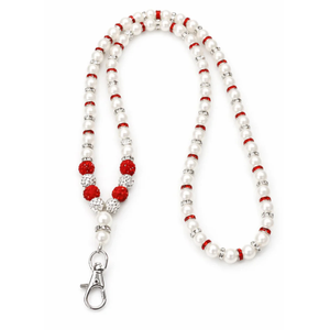 Pearl <b>Beaded</b> Lanyard Pink <b>Blue</b> Rhinestone Accent Stylish ID Badge Holder Necklace Strap Elegant Fashion Accessory - Product Image 3