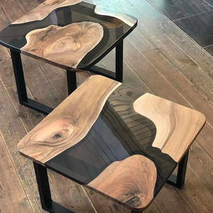 Mesa de Comedor de Madera de Acacia y Resina Hecha a Mano, Moderna y de Lujo, Impermeable, para Sala de Estar, Bodas, Aniversarios, Celebraciones de Diwali - Product Image 1