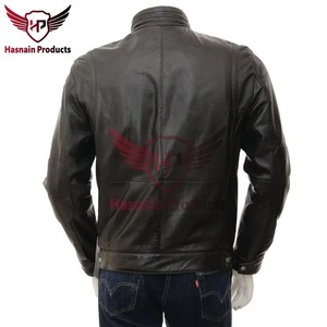 Chaqueta de Cuero Genuino Negra para Hombre, Ajustada, Estilo Motero, Cafe Racer, de Piel de Vacuno, con Cuello Alto, Clásica, Personalizada, Abrigo Cálido de Invierno - Product Image 4