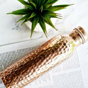 Hammered Copper Water Bottle Leak Proof Direct Drinking Copper <b>Drinkware</b> with Lid for Office Travel Camp - Product Image 2