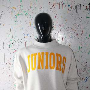 JUNIORS WHITE <b>Mock</b> <b>Neck</b> Sweatshirt 100% YELLOW Applique Embroidery wide <b>neck</b> Sweatshirt Finer Threads - Product Image 4
