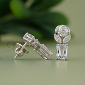 ต่างหูเพชรเม็ดเดี่ยวทรงหยดน้ำ 2.97 กะรัต ทองคำขาว 14K ทรงเหลี่ยมมรกต ดีไซน์เรขาคณิตทันสมัย เหมาะสำหรับโอกาสพิเศษ เช่น วันครบรอบ - Product Image 4