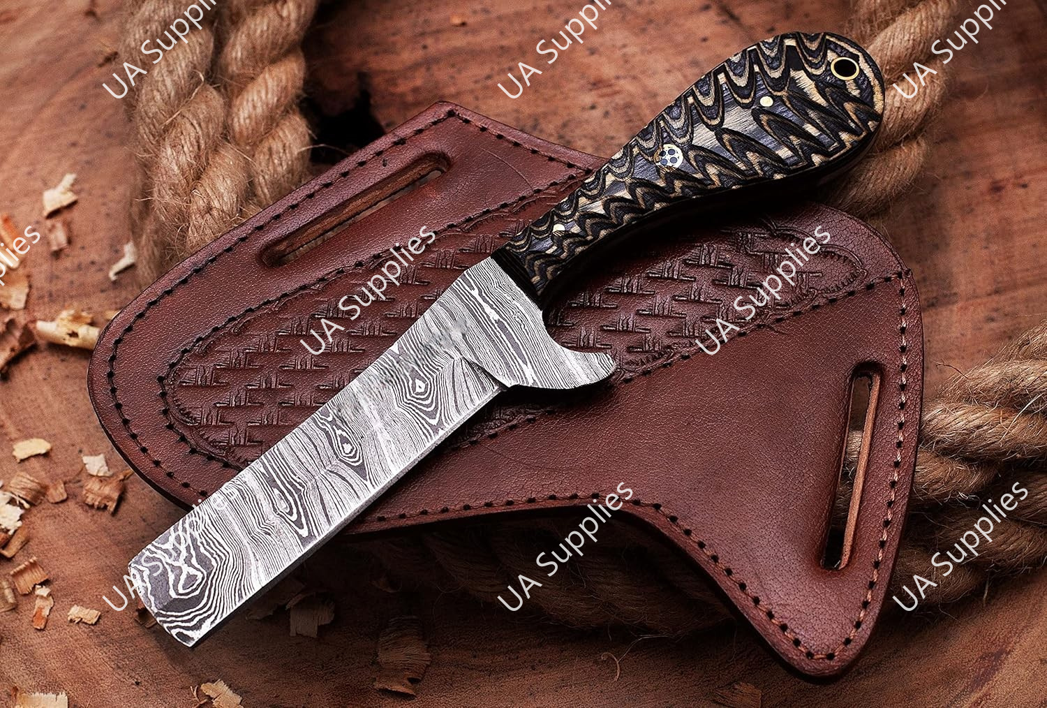 Damascus Steel & Black Yellow Pakka Wood