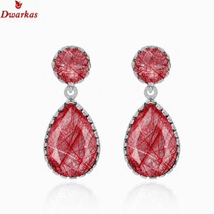 Custom women's fashion elegant jewelry 925 sterling silver red rutile gemstone tear drop <b>earrings</b> jewelry women - Product Image 2