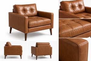 Sillón de Cuero Genuino de Estilo Moderno de Mediados de Siglo, Diseño Ecológico que Ahorra Espacio, Ideal para Apartamentos, Salas de Estar, Gimnasios y Exteriores - Product Image 3