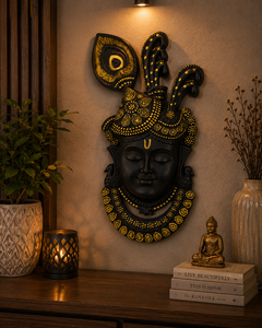 Masque religieux Krishna en résine fait main, style bohème, sculpture murale artistique artisanale pour l'inauguration de la maison, salon, intérieur - Product Image 2