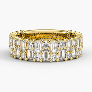 Anillo de eternidad completo con diamantes redondos y baguette en filas alternadas - Product Image 1