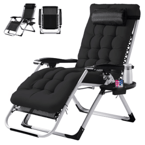 Chaise longue de camping inclinable zéro gravité avec porte-gobelets, plateaux et coussin amovible pour usage intérieur et extérieur - Product Image 2