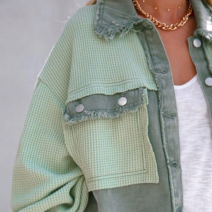 Green <b>Denim</b> <b>Jacket</b> Women Turn-Down Collar Regular Sleeve <b>Cropped</b> Utility Style Eco-Friendly Garment Dyed Fabric Spring Casual - Product Image 6