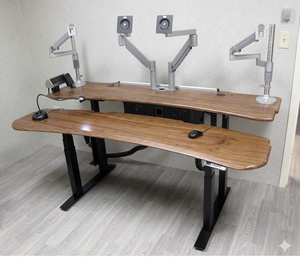 Escritorio Moderno de Madera de Nogal, Ajustable en Altura, con Soporte para Dos Monitores, para Oficina en Casa - Product Image 4