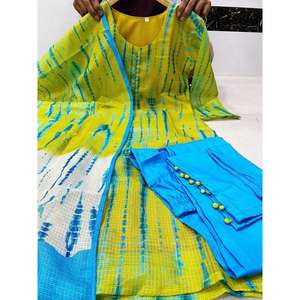 ผ้าไหมที่น่าสนใจลายพิมพ์ดิจิตอลบนด้านล่างที่มีสีเหลือง dupatta - Product Image 2