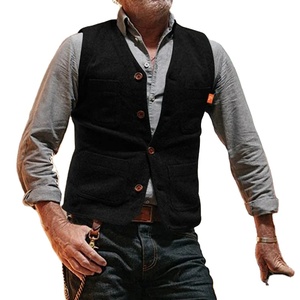 Gilet de costume en laine à col en V pour hommes, simple boutonnage avec haut de haute qualité de couleur unie pour le printemps, l'automne et l'hiver - Product Image 1