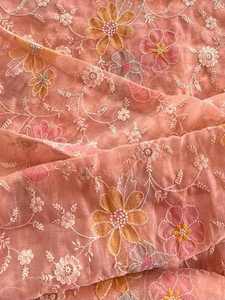 Malty Dobby Embroidered Chiffon Fabric 100% Polyester Breathable Eco-Friendly Wedding Customized Color Textile Supply Exports - Product Image 6