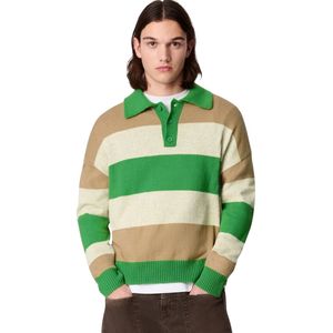 Pull en maille à rayures vertes pour homme, col polo, manches longues, pull décontracté, chaud, tricot d'hiver, logo personnalisé, fabricant OEM, usine OEM - Product Image 3