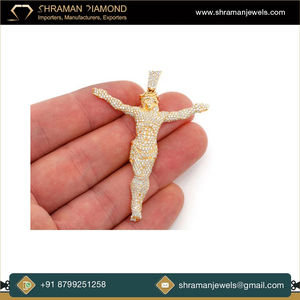 Custom Iced 10K Solid <b>Gold</b> Peace Minimalist Jesus <b>Crucifix</b> Lab Grown Diamond Pendant Charm <b>Necklace</b> Christian Religious Parties - Product Image 2