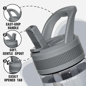 Borraccia in Tritan Senza BPA con Cannuccia, Design Anti-Perdita per Viaggi, Casa, Scuola, Colore Grigio - Product Image 2