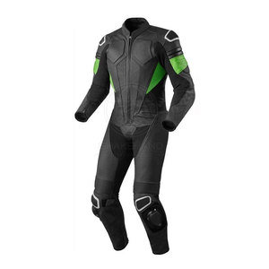 Combinaison de moto en cuir noir et vert à manches longues pour homme FIT INTERNATIONAL, respirante, toutes saisons, vêtements de motard - Product Image 1