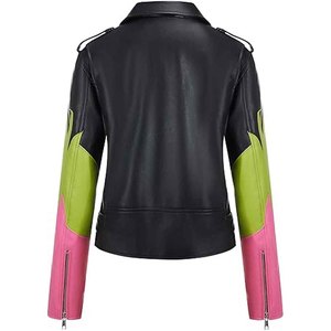 Blouson en cuir pour femme, style motard, coupe ajustée, fermeture éclair, vêtement d'extérieur d'hiver, fournisseur OEM, vente en gros, tricoté uni, respirant - Product Image 3