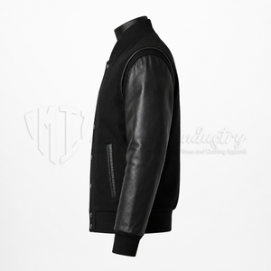 Chaqueta Varsity de Lana Negra Personalizada, Tejido Transpirable y Resistente al Viento, Diseño Unisex de Invierno, Etiqueta Privada OEM, Logotipo Personalizado - Product Image 4