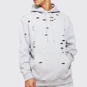 Survêtement streetwear pour hommes adultes WARPRO INDUSTRY, à capuche, manches longues, coupe classique, couleur unie, design déchiré, vêtements d'automne - Product Image 5