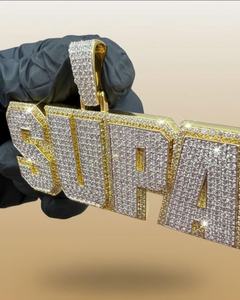 Pendentif personnalisé avec logo initial, style hip-hop, argent sterling 925, diamant moissanite VVS, collier pour homme avec nom, numéro ou lettre glacé - Product Image 2