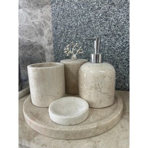 Marble Bathroom Set Four-Piece Round Elegant Soap Dispenser Tumbler <b>Toothbrush</b> <b>Holder</b> Tray Easy To Clean - Product Image 5