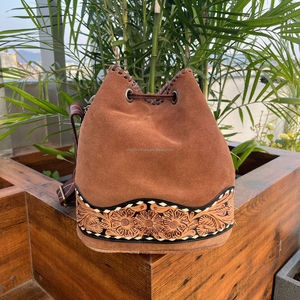 Populaire botte point daim cuir épaule seau sacs à main pour femmes Western en cuir véritable cordon Designer sac à main en gros - Product Image 5