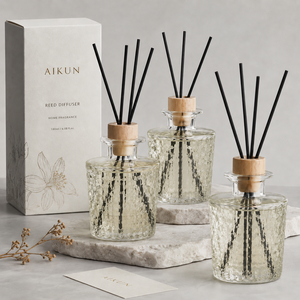 AIKUN ภาชนะกระจายกลิ่นหอมแบบแก้วลายนูนวินเทจ ฝาปิดไม้ สำหรับตกแต่งภายใน สร้างแบรนด์ จำหน่ายส่ง - Product Image 2
