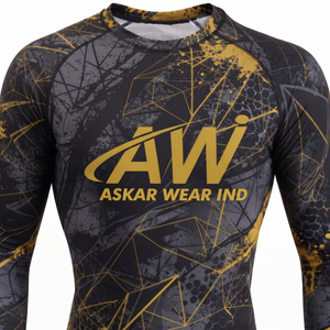 Haut de performance à manches longues pour homme, noir et or, imprimé par sublimation, séchage rapide, avec logo frontal, pour adulte - Product Image 3