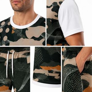 Custom <b>Men</b> <b>Camo</b> Print Quick Dry T Shirt <b>Shorts</b> Set 2 Piece Summer Sports Athletic Wear Breathable Polyester Sublimation Top - Product Image 5