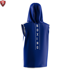 เสื้อคลุมมวยแบบมีฮู้ดแขนกุดผู้ชายสำหรับออกกำลังกาย MMA สีน้ำเงิน โพลีเอสเตอร์ ระบายอากาศได้ดี ใช้ได้ทุกฤดูกาล เสื้อกีฬา - Product Image 2