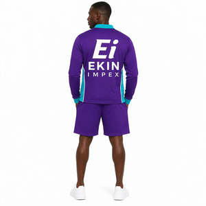 Custom Logo <b>Men's</b> Purple Teal 100% Cotton Quick Dry Sports Tracksuit <b>Jacket</b> Shorts Set | Quarter-Zip Long Sleeve Athletic <b>Summer</b> - Product Image 4