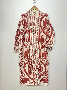 Veste longue en coton brodé Suzani pour femmes, style bohème chic, travail au fil floral, manches longues, style ethnique, vêtements d'extérieur pour l'hiver - Product Image 2