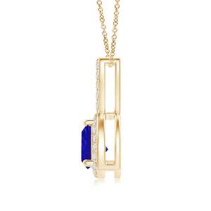 จี้เพชรพลอยแทนซาไนต์ทรงทริลิออนประดับเพชรแบบฮาโล ทอง 14K  งานแฮนด์เมดสั่งทำพิเศษ พร้อมใบรับรอง IGI  ฐานโค้ง - Product Image 2