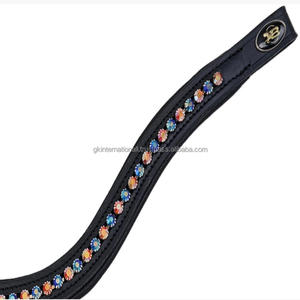 Banda de ceja de caballo de cuero de canal vacío Extra ancho hecha a medida diseñada con cadena de diamantes de imitación de cristales de una sola fila - Product Image 6