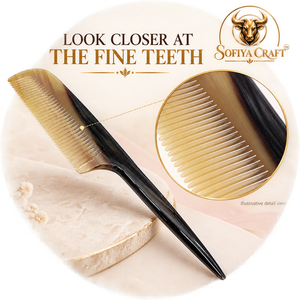 SOFIYA CRAFT Peine de Cuerno de Búfalo Ecológico Hecho a Mano de Lujo con Dientes Finos, Desenredante, Antiestático, Natural, Decorativo para el Cabello - Product Image 5