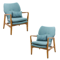 Fauteuil de salon individuel de style Mid-Century Modern, structure en bois massif, coussin en tissu vert sarcelle avec oreiller pour canapé de jardin
