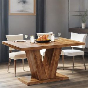 47-Inch <b>Walnut</b> Brown Farmhouse Wooden Dining <b>Table</b> for 4 Heavy Duty Pedestal Kitchen Dinner <b>Table</b> - Product Image 3