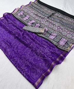 ผ้าซารีผ้าฝ้ายมูลมูล พร้อมเสื้อผ้าฝ้ายเนื้อเดียวกัน แห้งเร็วและป้องกันแสงแดด ใช้ได้ทุกฤดู SAURYA LIFE STYLE สำหรับเทศกาล Diwali - Product Image 2