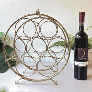 Support à vin en métal, porte-bouteilles rond pour 7 bouteilles avec fil métallique circulaire, présentoir de rangement pour vin pour la maison, le bar, la cuisine, la salle à manger - Product Image 1