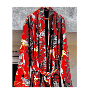 Albornoz de terciopelo con Estampado de jungla, 100% algodón, informal, hasta la rodilla, con cordón, para todas las estaciones, invierno, verano, Primavera, envolturas de baño - Product Image 5