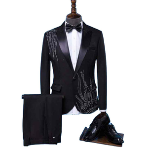 Traje de Esmoquin Negro para Hombre con Solapa de Pedrería, Cuello de Solapa con Muescas, Estilo Británico, Ropa Formal - Product Image 4