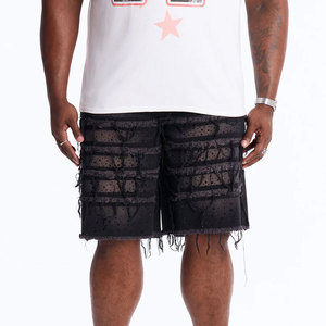 Custom Men's VIRAL DENIM Vintage Straight Jorts Light Distressed Hem <b>Embroidered</b> Breathable Eco-Friendly <b>Jeans</b> Shorts Rhinestone - Product Image 4